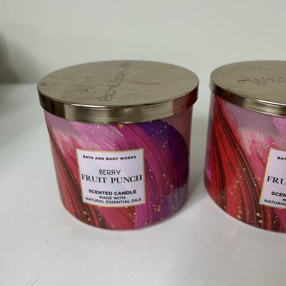 Bath & Body Works Berry Fruit Punch 3-wick Scented Candle 14.5oz Lot Of 3 - Picture 2 of 5